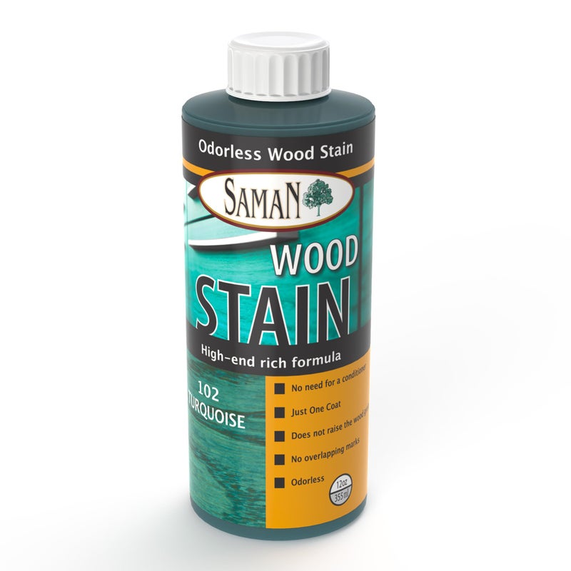 SamaN Interior Water Based Wood Stain - Natural Stain for Furniture, Moldings, Wood Paneling, Cabinets (Turquoise TEW-102-12, 12 oz) - Image 1